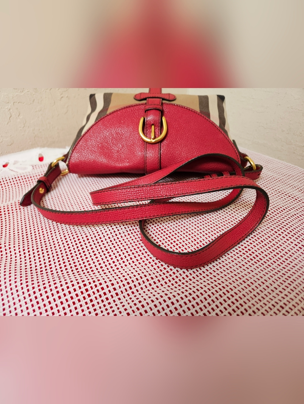 Burberry Small Canvas Leather Check Milton Shoulder Bag AUTHENTIC - Picture 5 of 16